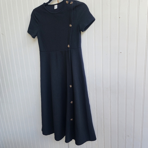 Shein Girls Short Sleeves Dress Textured Stretch Button Detail Midi Black 11-12Y - Picture 4 of 11